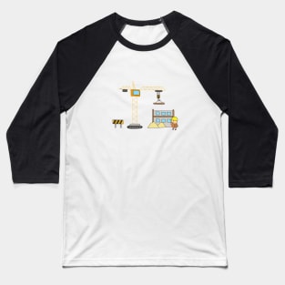 Kids drawing of building construction scene with worker and tower crane Baseball T-Shirt